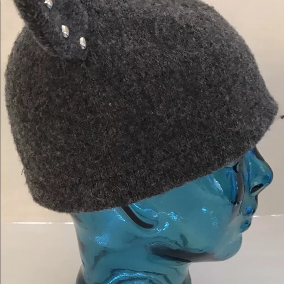 New HELENE BERMAN Studded Wool Blend Teddy Bear Hat Gray Women Beanie Italy - Picture 8 of 9